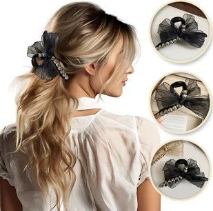 Spinka klamra do włosów z serduszkami i kokardą XL 11x5 cm czarna SP343CZ - Ozdoby do włosów - miniaturka - grafika 1