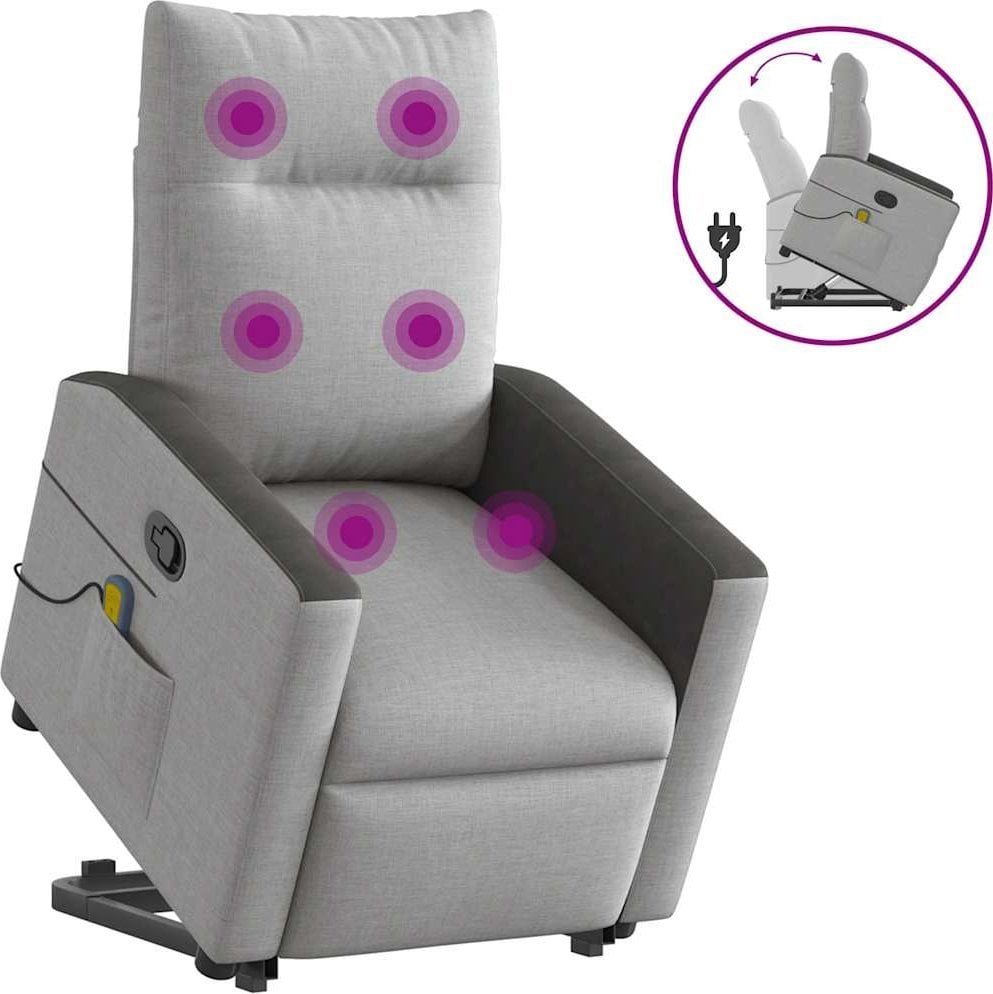 Podnoszony fotel masujący, rozkładany, szary, tkanina