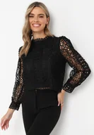 Bluzki damskie - Czarna Koronkowa Bluzka z Długim Rękawem Zalikame - miniaturka - grafika 1