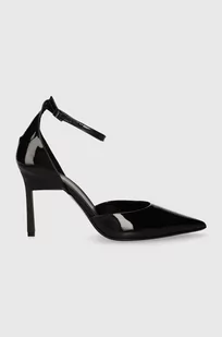 Calvin Klein szpilki skórzane GEO STIL PUMP W ANKL STRP 90-PAT kolor czarny HW0HW01826 - Czółenka - miniaturka - grafika 1