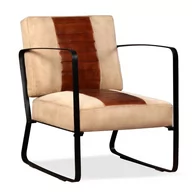 Fotele - vidaXL Fotel z prawdziwej skóry i płótna, brązowy - miniaturka - grafika 1