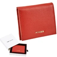 Portfele - Portfel damski WINGS skóra naturalna mały 10x9 cm zatrzask bilon czerwony - miniaturka - grafika 1