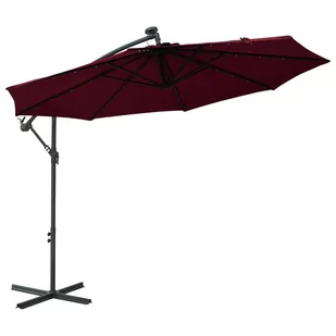 vidaXL Parasol wiszący z LED i stalowym słupkiem winna czerwień 313780 - Parasole ogrodowe - miniaturka - grafika 1