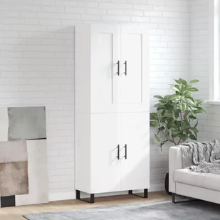 vidaXL Witrynka biała połysk 69,5x34x180 cm materiał drewnopochodny - Witryny - miniaturka - grafika 1
