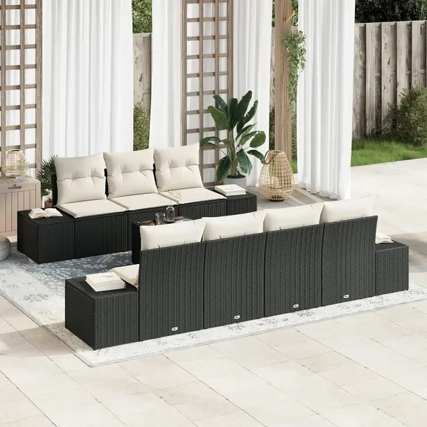 Zestaw Sofa Ogrodowa Rattanowa 8-Elementowy Czarny Kremowy 35x5x50cm