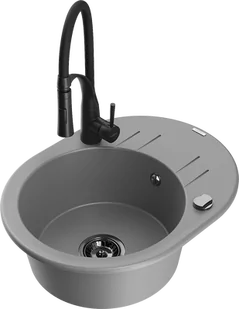 Mexen Kevin zlewozmywak granitowy 1-komorowy z ociekaczem i baterią kuchenną Aster, szary - 6517-71-73450-70-B - Zlewozmywaki z baterią - miniaturka - grafika 1