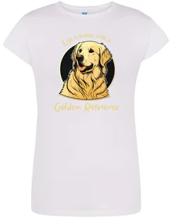 T-SHIRT DAMSKI NA PREZENT GOLDEN RETRIEVER PSY KOSZULKA BIAŁA R-XL A144 - Koszulki i topy damskie - miniaturka - grafika 1