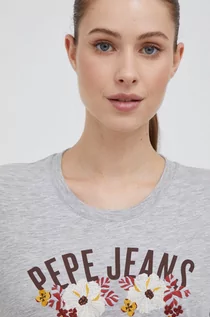 Koszulki sportowe damskie - Pepe Jeans t-shirt damski kolor szary - grafika 1