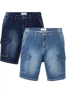 Spodnie damskie - Bermudy bojówki z dzianiny dresowej w optyce dżinsu, Regular Fit (2 pary) - bonprix - grafika 1