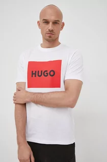 Koszulki męskie - Hugo HUGO t-shirt bawełniany kolor biały z nadrukiem - Hugo - grafika 1