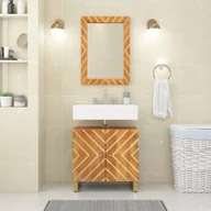 Lustra - Lustro łazienkowe brązowe 50x70x3 cm lite drewno mango i szkło - miniaturka - grafika 1