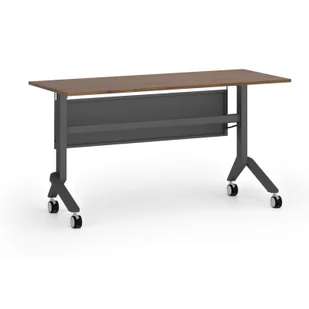 Mobilny stół PRIMO MOVE, 1400 x 600 mm, podstawa czarna, orzech - Biurka - miniaturka - grafika 1