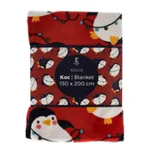 Koce - Koc 150x200 Winter fun czerwony świąteczny pingwiny - miniaturka - grafika 1