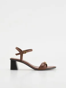 Reserved - Skórzane sandały na klocku - brązowy - Moda i Uroda OUTLET - miniaturka - grafika 1