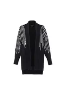 Swetry damskie - faina Damski kardigan średniej długości ozdobiony cekinami, czarny, rozmiar XL/XXL, czarny, XL - miniaturka - grafika 1