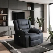 Fotele - Fotel Masujący JASPER Elektryczny Rozkładany z Podnóżkiem Czarny Ekoskóra Nowoczesny - miniaturka - grafika 1
