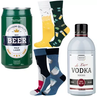 Skarpetki męskie - Zestaw 2x Skarpetki męskie kolorowe SOXO GOOD STUFF Vodka w butelce i piwo w puszce śmieszne bawełniane - grafika 1