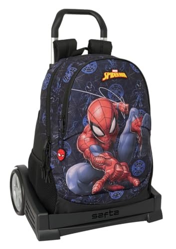 Safta SPIDERMAN ATTACK plecak szkolny, ergonomiczny plecy, z wózkiem Evolution, idealny dla dzieci w różnym wieku, wygodny i wszechstronny, jakość i wytrzymałość, 32 x 16 x 44 cm, Czarny (Black), M,