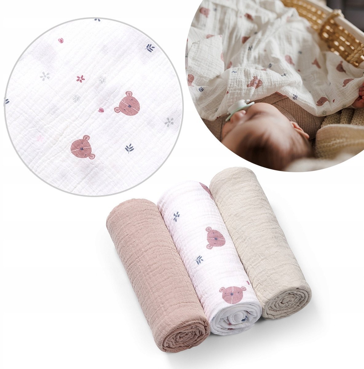 EgaKids BABY ONO 828/03 PIELUSZKI muślinowe marszczone super miękkie SZARE