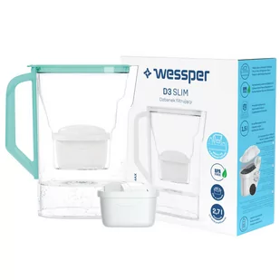 Dzbanek filtrujący do lodówki D3 Slim Aquamax 2,7L Wessper miętowy - Dzbanki filtrujące - miniaturka - grafika 1