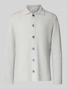 Kurtka z dzianiny z mieszanki wiskozy żywej wełny z wykładanym kołnierzem i listwą guzikową - Swetry męskie - miniaturka - grafika 1