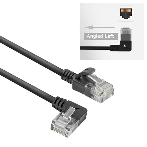ACT CAT6A kabel sieciowy 90° kątowy w lewo, U/UTP LSZH kabel LAN, cienki 3,6 mm Slimline, elastyczny kabel Ethernet z wtyczką RJ45, do stosowania w centrach danych, 0,5 m, w lewo
