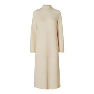 Sukienki - SELECTED FEMME Sukienka damska Slfmaline Ls Knit Dress High Neck Noos sukienka z dzianiny, beżowy, XL - miniaturka - grafika 1