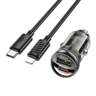 HOCO ładowarka samochodowa USB QC 3.0 + Typ C + kabel Typ C do Apple Lightning 8-pin PD 30W Z53A czarna - Akcesoria do smartwatchy - miniaturka - grafika 1