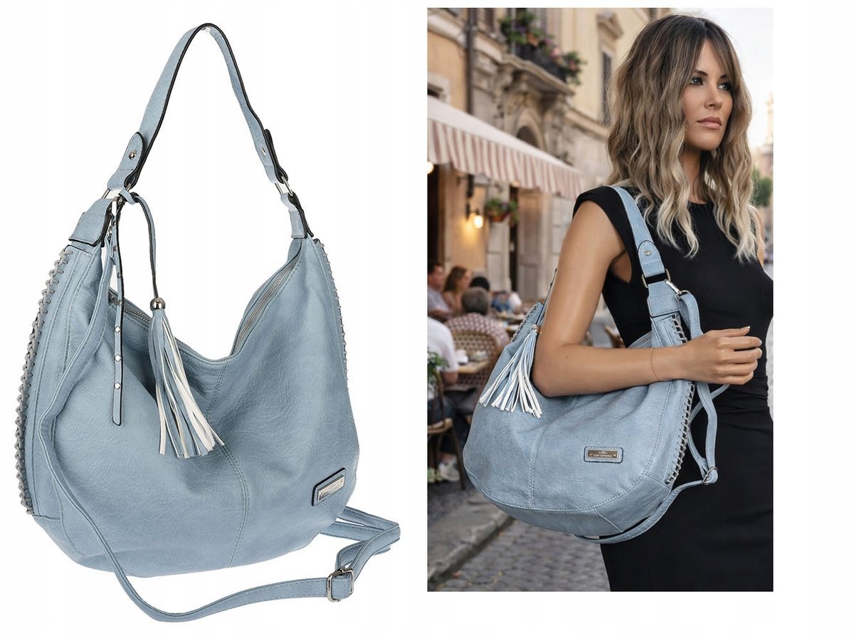 Torebka Damska Listonoszka Worek Shopper Torba na Ramię CH2214 Niebieska
