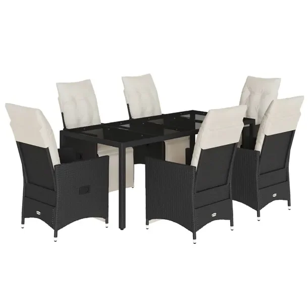 Zestaw mebli ogrodowych czarny, rattan PE, 190 x 90 x 75 cm, 6 krzeseł