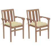 Fotele i krzesła ogrodowe - vidaXL Lumarko Krzesła ogrodowe, 2 szt., kremowe poduszki, lite drewno tekowe! 3062225 - miniaturka - grafika 1