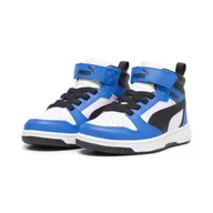 Buty dla dziewczynek - Dziecięce sneakersy Rebound V6 Mid PUMA White Black Racing Blue - miniaturka - grafika 1
