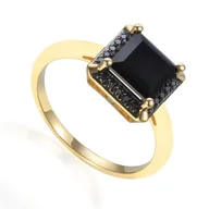 Pierścionki - Złoty Pierścionek Czarny Agat i Czarne Diamenty - miniaturka - grafika 1