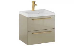 Szafka Wisząca Z Umywalką RON 50 cm - Cappuccino Wysoki Połysk - Uchwyty Złote Szczotkowane - Szafki łazienkowe - miniaturka - grafika 1