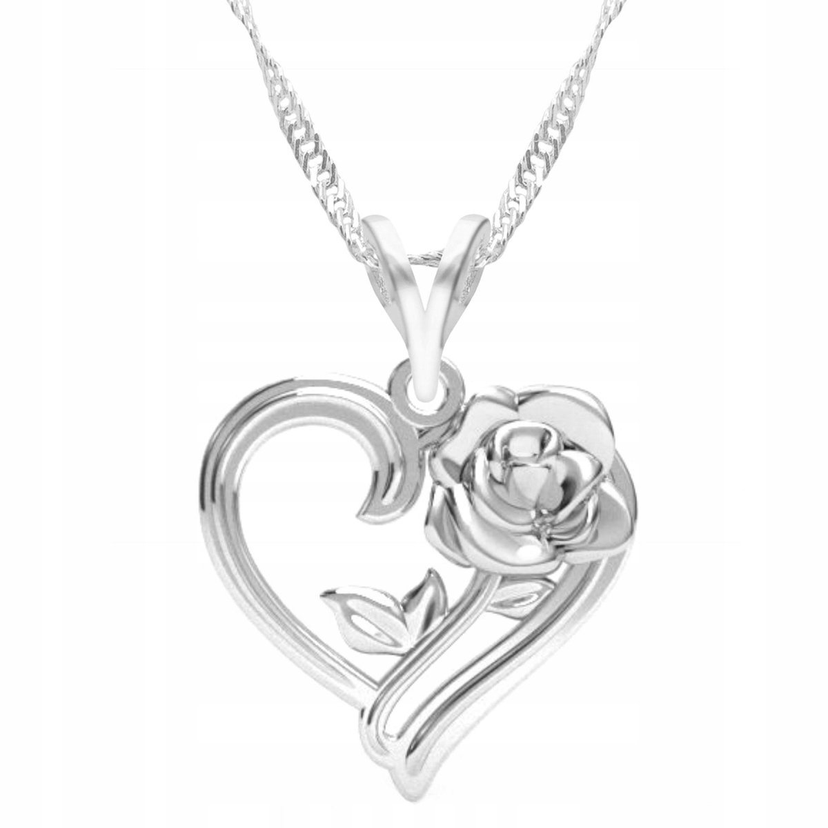 Naszyjnik Srebrny Serce Kwiat Róża Miłość Love Heart Różyczka SREBRO 925