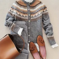 Swetry damskie - TEMU Sweter Damski - Miękka Kardigan z Długim Rękawem i Guzikami, Beż/Szary/Biały/Czarny/Brązowy, Eleganckie Stroje od Biura do Codziennego Użytku na - miniaturka - grafika 1