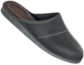 Kapcie męskie - Kapcie Męskie Skórzane Premium Pantofle Klapki PIOMAT Czarne Domowe Laczki Ciapy 44 (40-46) - miniaturka - grafika 1