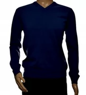 Swetry męskie - Klasyczny Sweter Męski Z Wełny Merynosów I Kaszmiru Kaszmirowy M Granatowy - miniaturka - grafika 1