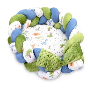 Kokon niemowlęcy - Gniazdo przytulanka zestaw z poduszką warkocz składany dwustronny kokon dla noworodków 75X45 cm, Dino odcień B - Kokony niemowlęce - miniaturka - grafika 1