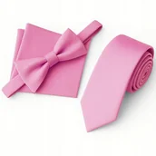 Krawaty i muchy męskie - Zestaw krawat + mucha + poszetka - jasny różowy - miniaturka - grafika 1