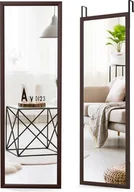 Lustra - COSTWAY lustro ścienne lustro na drzwi lustro wiszące lustro o pełnej długości z haczykami do zawieszania o regulowanej wysokości, lustro do sypialni, salonu i przedpokoju 107x36,5cm brązowe - miniaturka - grafika 1