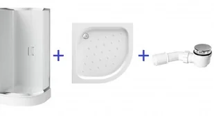 Zestaw Deante Funkia Kabina półokrągła czteroszybowa niska 90 cm, szkło szronione + Deante Funkia Brodzik półokrągły 90 cm + Deante Easy Clean Syfon do brodzików o odpływie 50 mm - Kabiny prysznicowe - miniaturka - grafika 1