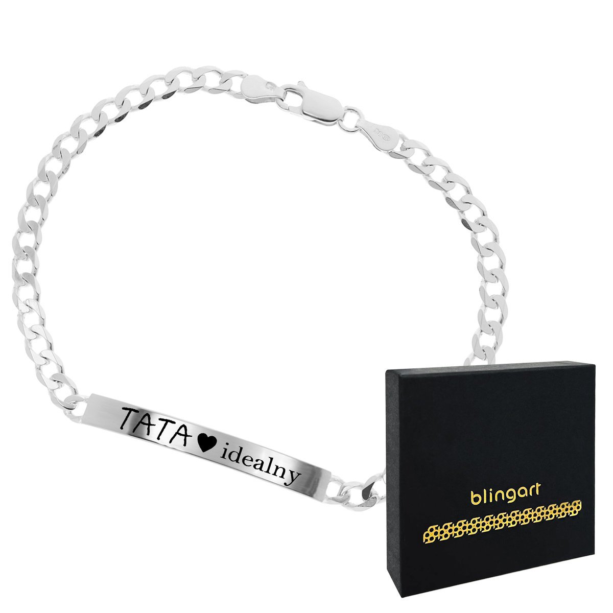 Bransoletka męska srebrna z GRAWEREM PANCERKA blas