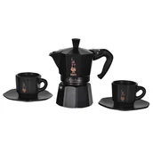 Zaparzacze i kawiarki - Bialetti - Zestaw Moka Express 3tz Czarna + 2 filiżanki do espresso ze spodkami - miniaturka - grafika 1