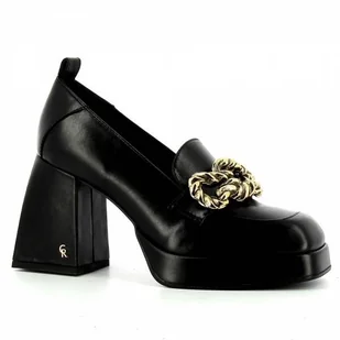 Czarne skórzane półbuty na obcasie CARINII - Carinii - Mokasyny damskie - miniaturka - grafika 1