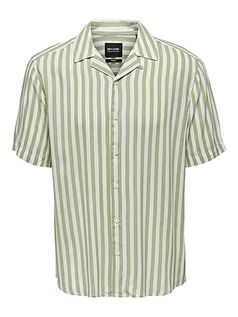 Koszule męskie - ONLY & SONS Koszula męska z krótkim rękawem w paski, Swamp, S - grafika 1