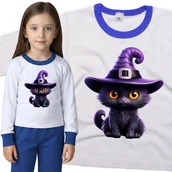Piżamy dla dziewczynek - Piżama dziecięca Fioletowy Czarny Kot Wiedźma Czarownica Halloween 86/92 - VoloDonum - miniaturka - grafika 1