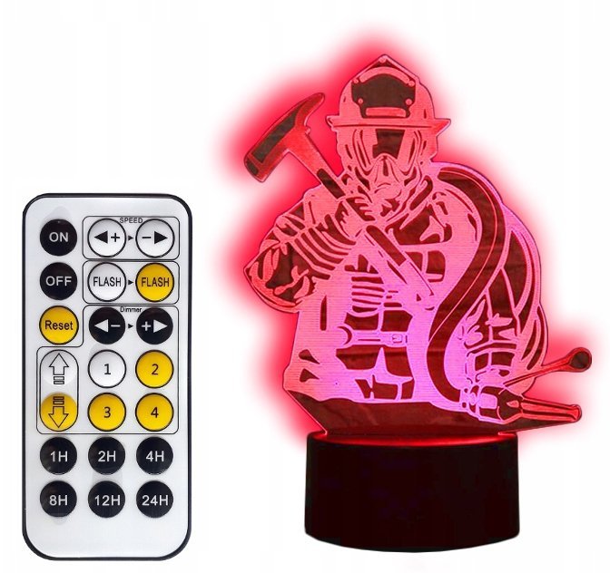 LAMPKA 3D LED STRAŻAK STRAŻ USB / PILOT RGB