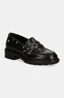 Mokasyny damskie - Tommy Hilfiger mokasyny skórzane NAUTICAL EYELETS LEATHER LOAFER damskie kolor czarny na platformie FW0FW08148 - miniaturka - grafika 1