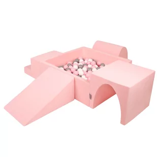 KiddyMoon Piankowy plac zabaw PPZP-KW30D-125 z piłeczkami różowy: biały-szary-pudrowy róż basen 300/klin L/górka/tunel/schodek - Suche baseny - miniaturka - grafika 1